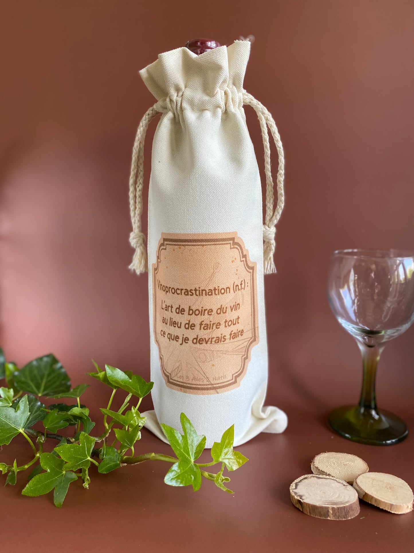 Sac à bouteille de vin "Vinoprocrastination"