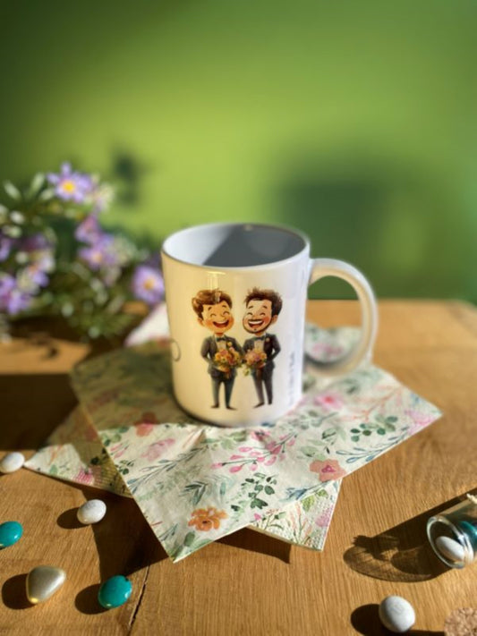 Mug couple de mariés hommes – Tasse céramique blanche 350ML impression couleur