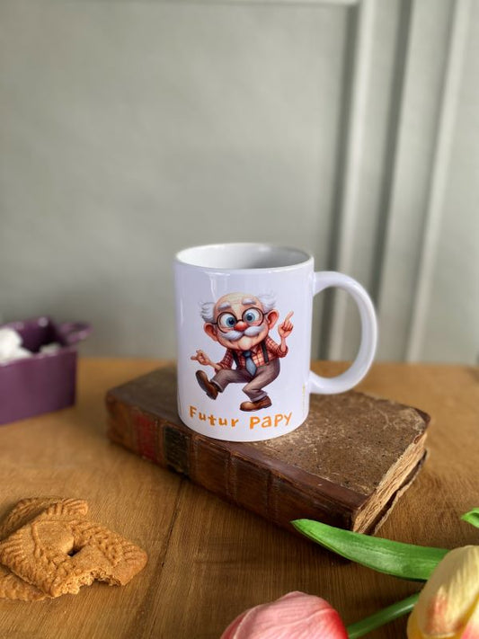 Mug céramique blanc personnalisé Futur Papy – Cadeau annonce grossesse