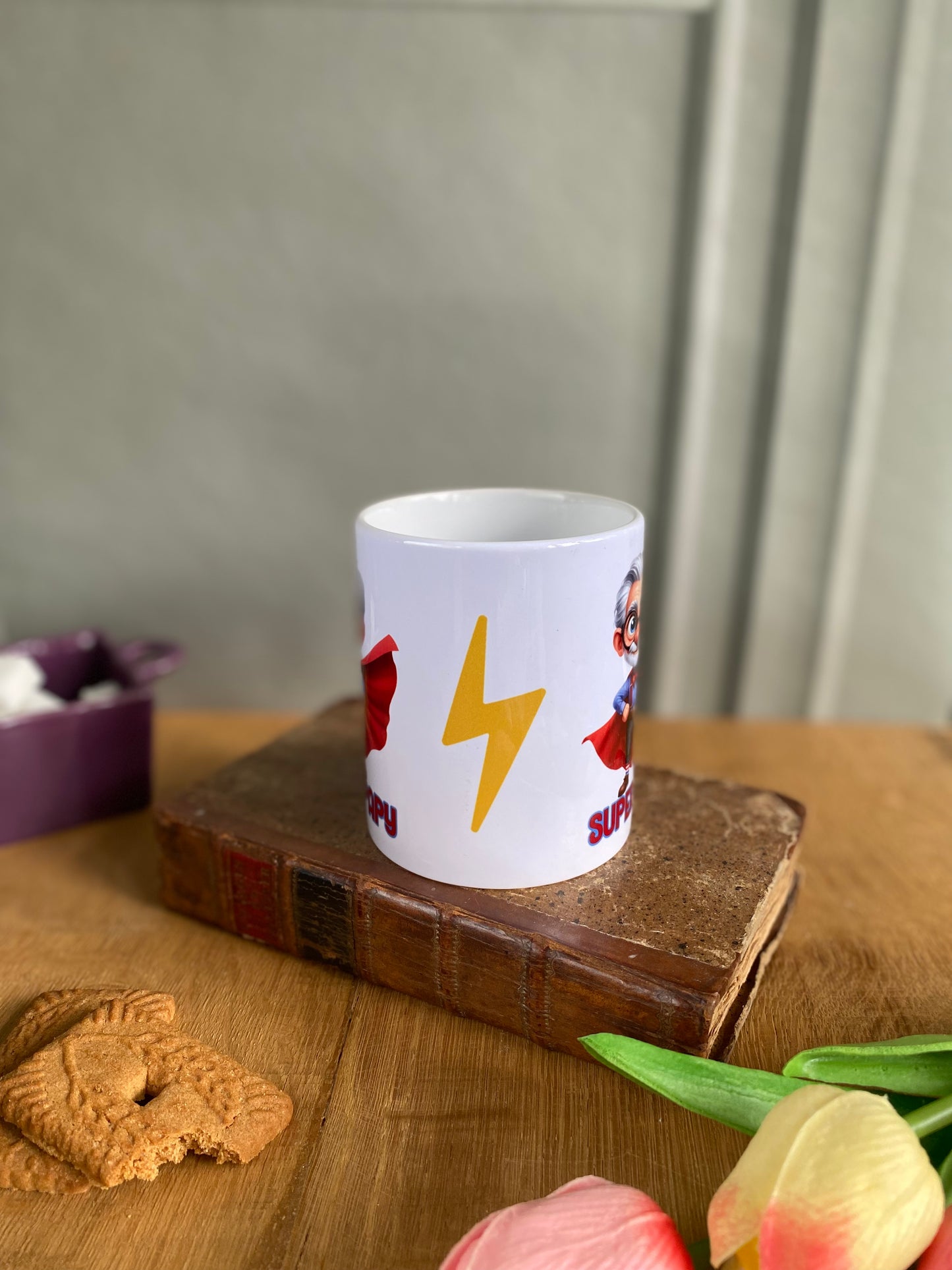 Mug céramique blanc personnalisé Super Papy – Cadeau grand-père original