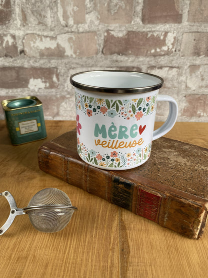 Mug en Acier Émaillé « Mère Veilleuse » – Cadeau Maman Original
