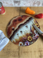 Planche à Découper en Verre Ronde – Trompe-l'Œil Bois, Fleurs Sauvages & Abeilles
