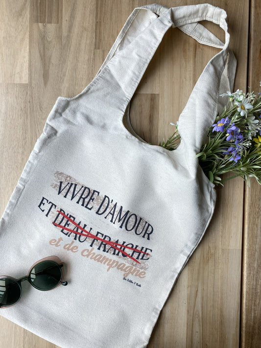 Tote bag « Vivre d'amour et de champagne »